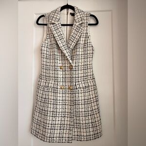 Alice + Olivia Jordy Double Breast Tweed Tuxedo Dress White Black Gold 4